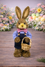 Coelho de Palha Menino 45cm Azul