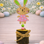 Coelho de Madeira Menina 15cm Rosa