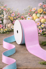 Fita Aramada 6,3cm 9,14m Veludo Dupla Face Rosa Azul Tiffany