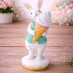 Coelho de Resina Menino 18cm Branco e Verde