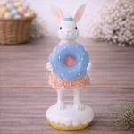 Coelho de Resina Menina 18cm Branco e Rosa