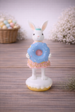 Coelho de Resina Menina 18cm Branco e Rosa