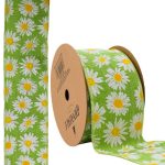 Fita Aramada 6,3cm 9,14m Margaridas Verde - Imagem 2
