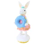 Coelho de Resina Menina 18cm Branco e Rosa - Imagem 4