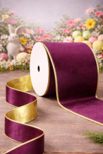 Fita Aramada 10cm 9,14m Veludo Dupla Face Roxa