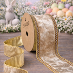 Fita Aramada 6,3cm 9,14m Com Aplicações Bege