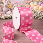 Fita Aramada 6,3cm 9,14m Rosa com Bolinhas