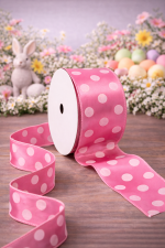 Fita Aramada 6,3cm 9,14m Rosa com Bolinhas