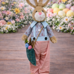 Coelho de Tecido Menino 56cm Marrom e Rosa