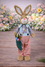 Coelho de Tecido Menino 56cm Marrom e Rosa