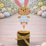 Coelho de Madeira Menina 15cm Branco