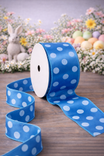 Fita Aramada 6,3cm 9,14m Azul com Bolinhas