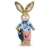 Coelho de Tecido Menino 56cm Marrom e Rosa - Imagem 2