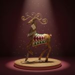 Rena Decorativa em Metal 42X7,5X28cm Cobre, Vermelha e Verde