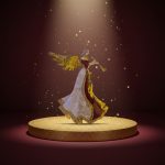 Anjo Decorativo em Metal com Corneta 47X8,25X34,25cm Branco, Dourado e Vermelho