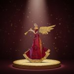 Anjo Decorativo em Metal com Corneta 47X8,25X34,25cm Branco, Dourado e Vermelho - Imagem 3