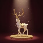 Rena em Resina em Pé 36X18cm Branco e Dourado