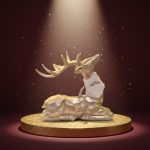 Rena em Resina Deitada 24,5X28cm Dourado