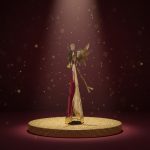 Anjo Decorativo em Metal com Corneta 47X8,25X34,25cm Branco, Dourado e Vermelho - Imagem 2